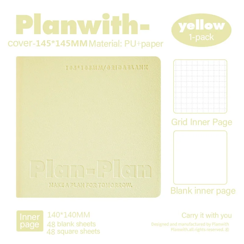 Planwith Pocket Notepad, Upscale Square Soft Waterproof PU Stitching Notebook, Portable Feelings Thoughts Inspirations Organizer