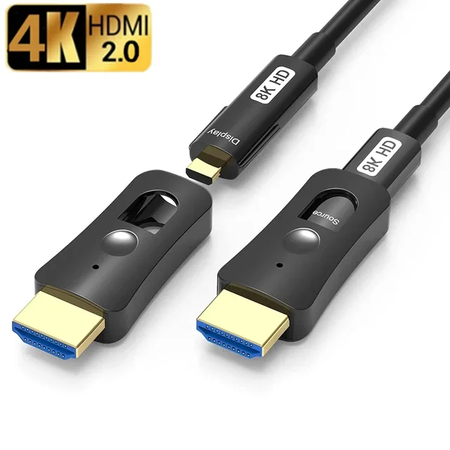 Threaded fiber optic cable HDMI-compatible 2.1 8K A to D type  Single Head Pullable for HDTV projector Set-Top Box