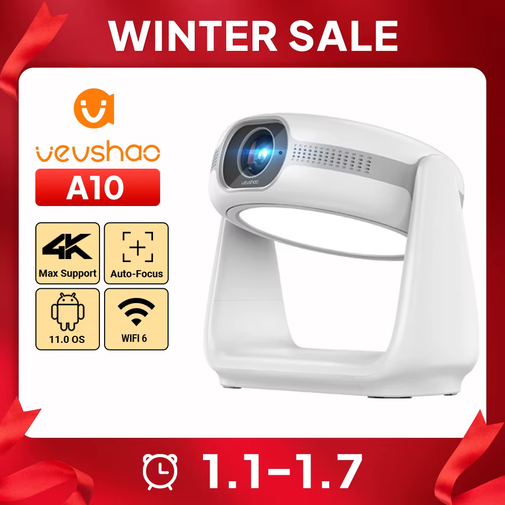Vevshao A10 Smart Android 11.0 1080P Projector With 5G WiFi Lamp Portable Projectors 4K Support HD Video Home Theater Projector