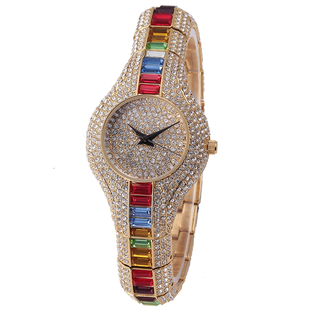 MISSFOX Baguette Diamond Women Watches Luxury Ladies Gold Wristwatch Shockproof Waterproof Small Womens Watch For Female Clock