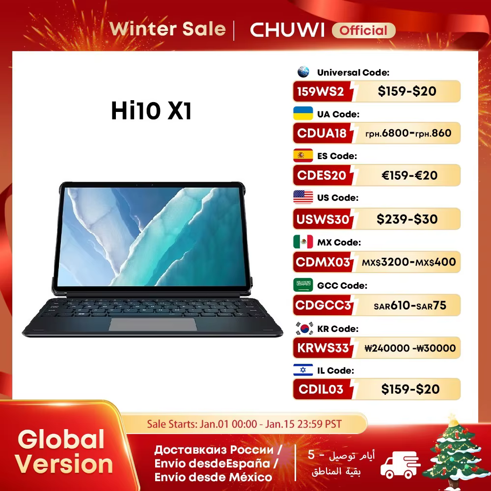 CHUWI 2024 Hi10 X1 2 In 1 Tablet 10.1inch Display Intel N100 Processor LPDDR5 8GB RAM 256GB SSD Windows 11 Tablets PC WiFi6