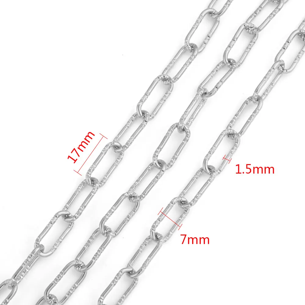 1m Stainless Steel Embossing Texture Paper Clip Chain For Jewelry Making DIY Oval Cable Chain for Bag Clothes Accessories