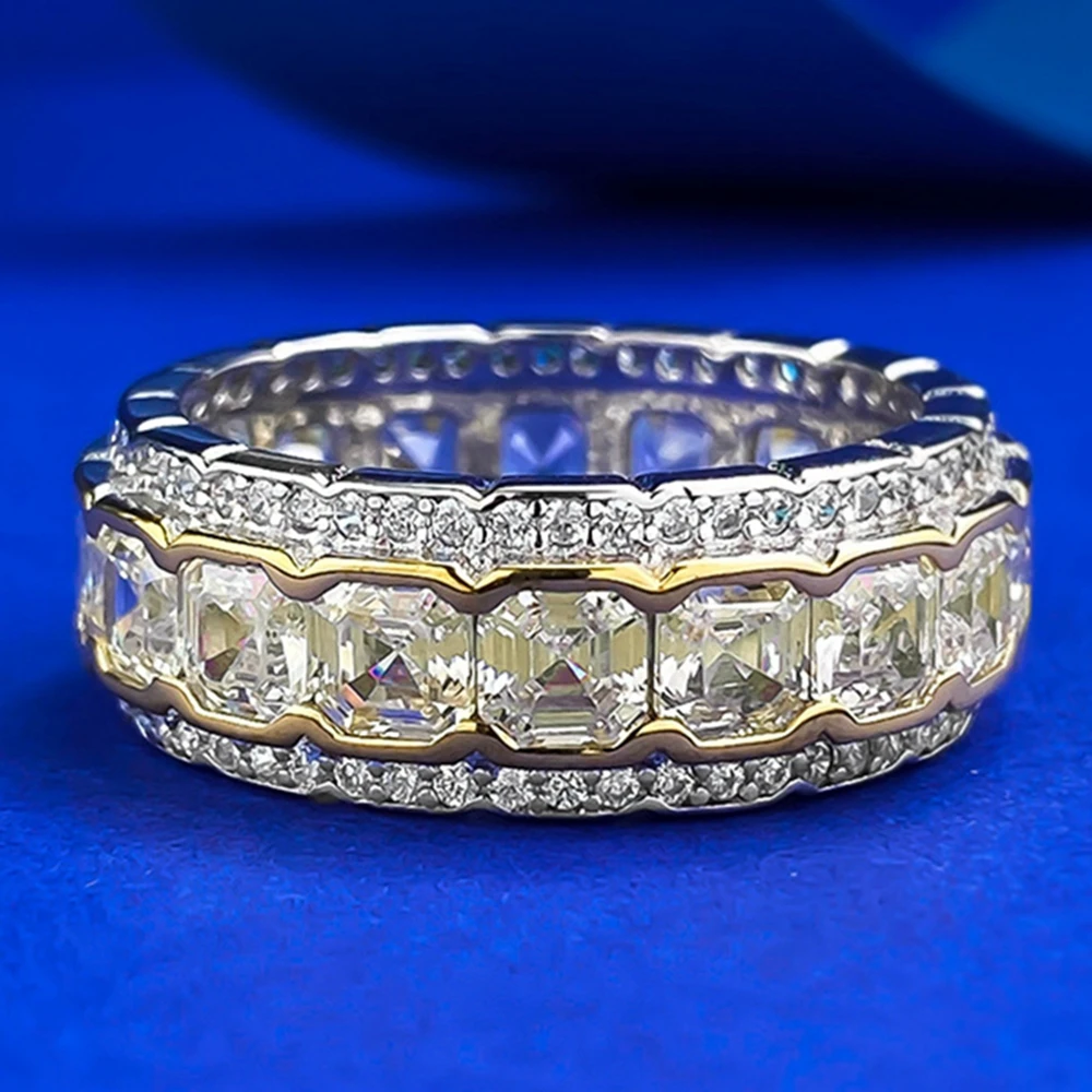 Wong Rain 925 Sterling Silver Sparkling Asscher Cut Citrine High Carbon Diamond Gemstone Wedding Party Rings Fine Jewelry Band