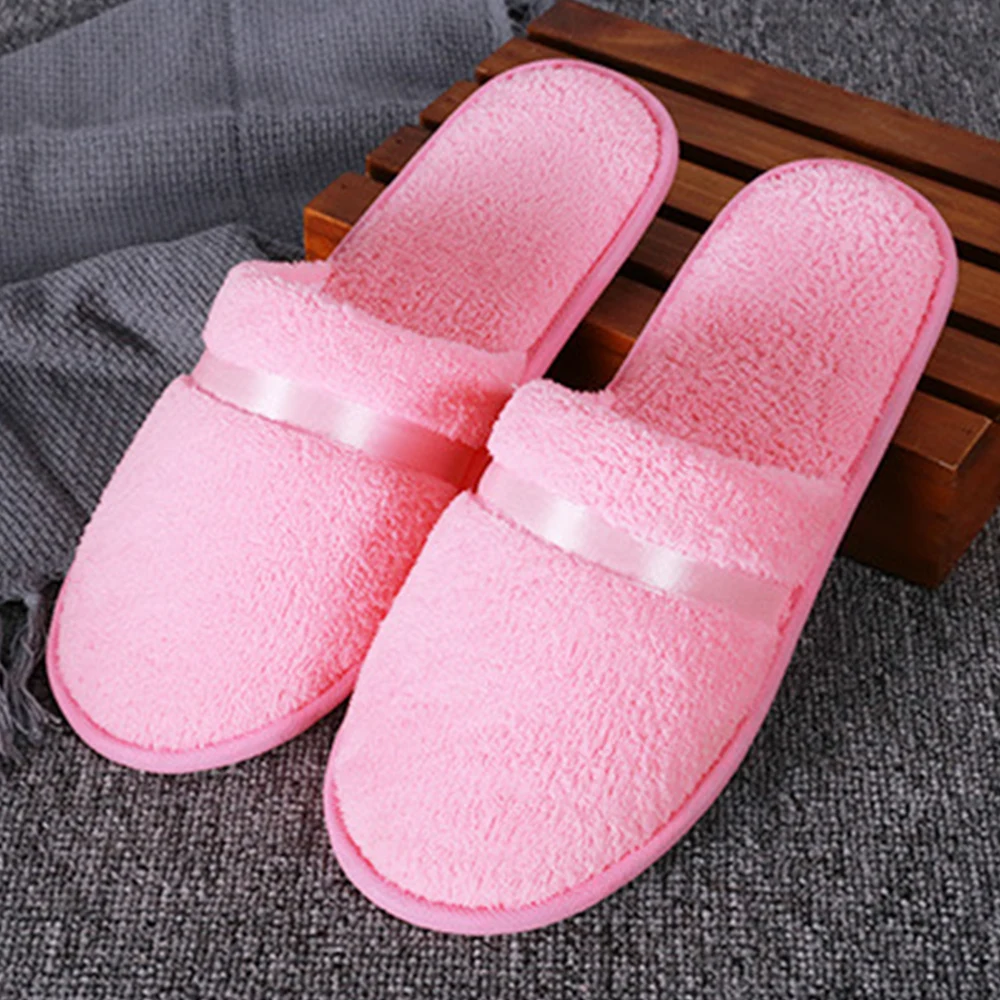 1 Pair Coral Fleece Men Women Cheap Hotel Slippers Thick Soft Bottom Home Slippers Warm Platform Slippers Travel SPA Slipper