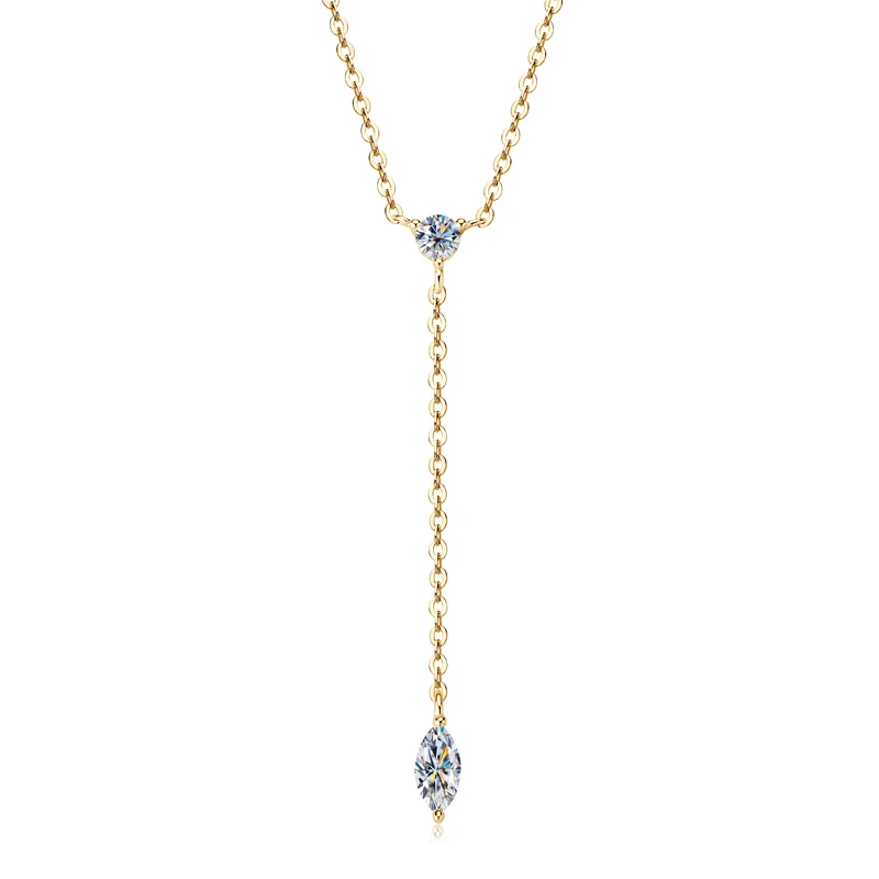 IOGOU Moissanite Y-Shape Necklaces for Women Marquise Cut 3x6mm & 3mm Round Cut Diamond Pendant Silver 925 Accessories Jewelry