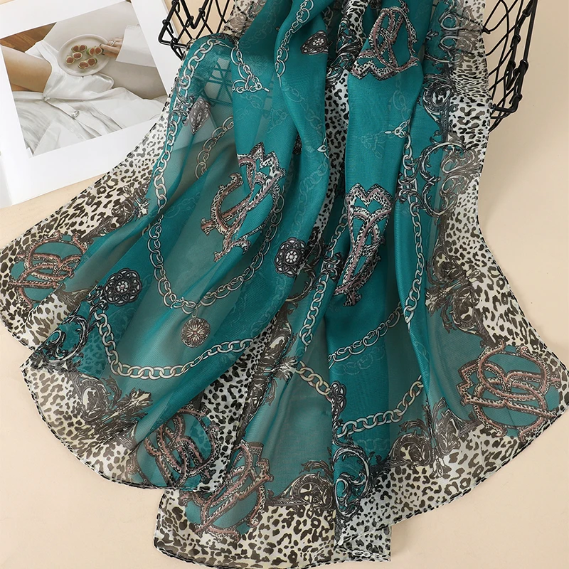 2024 New Fashion Summer Women Leopard Beach Scarf Chiffon Silk Shawls Headband Female Headband Wraps Sunscreen Hijab Wholesale