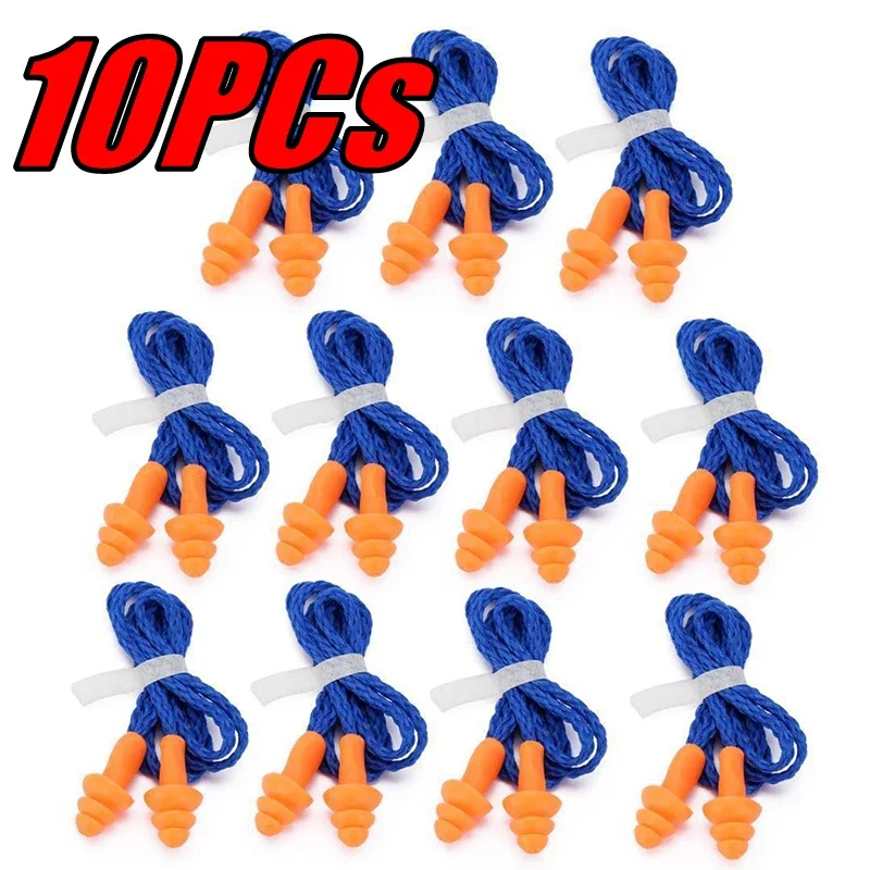 1/5/10Pcs Soft Silicone Corded Ear Protector Soundproof Earmuffs Noise Protection Earplugs Sleep Snoring Reusable Ears Plugs