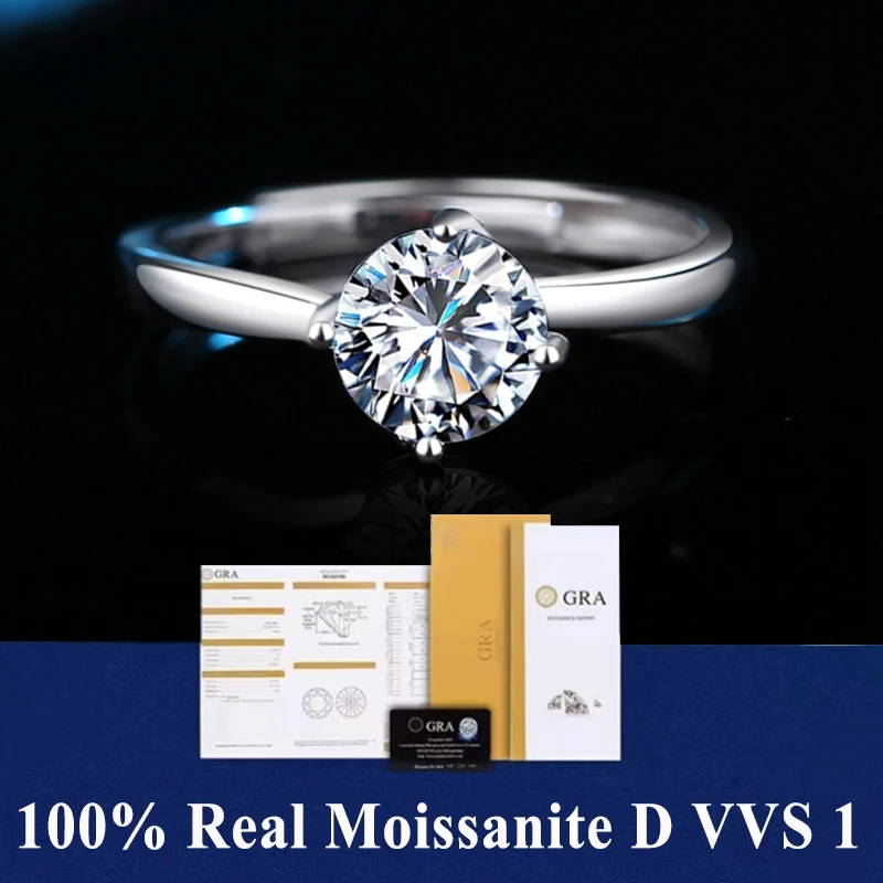 Luxury Women's S925 Silver Crystal Fashion Adjustable Open Moissanite Ring For Women Quality Jewelry Gift With Boxed Fine Ring