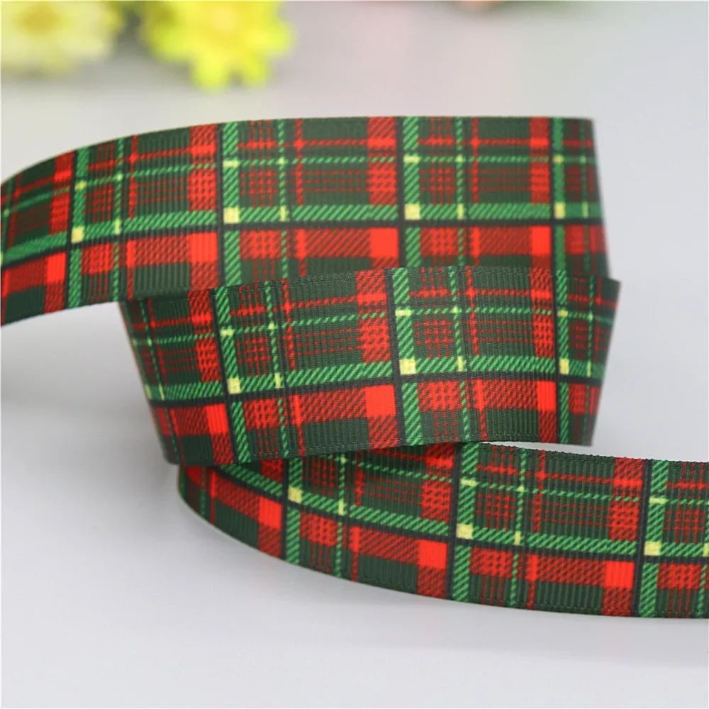DUWES 50yards Christmas Plaid Grid Check Printed Grosgrain Ribbon Accessories Headwear Decoration Collar DIY Sewing Craft D2428
