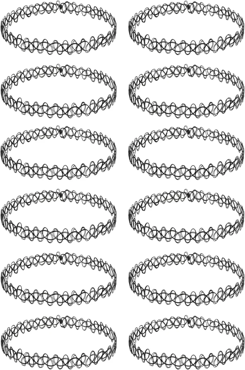 12PC Tattoo Choker Necklace Set - 90s Accessories Old School 2000s Jewelry for Women Teen Girl - Stretchy Multicolor Collar