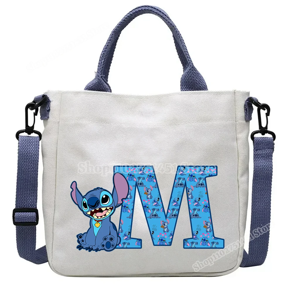 Disney Stitch Letter A-Z Print Shoulder Bags Cute Anime Action Figure Stich Purses Handbags Men Women Sling Messenger Bag Gift