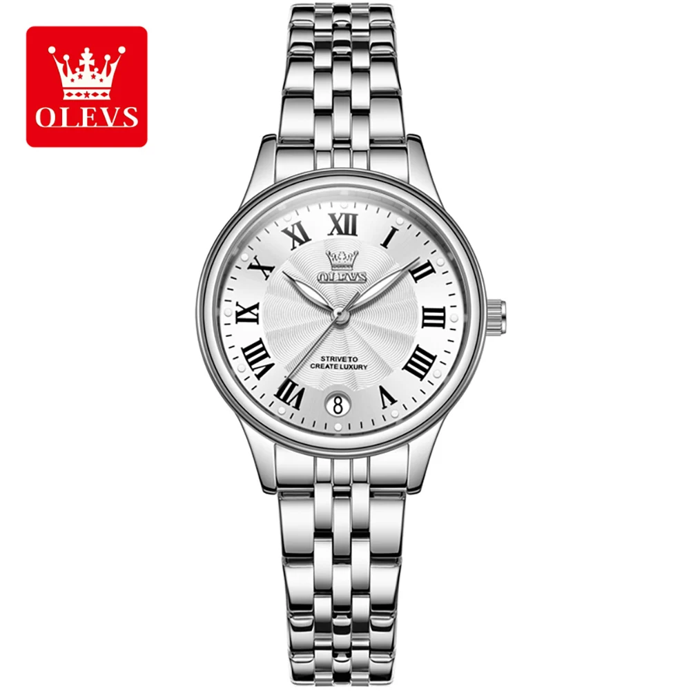 OLEVS Brand Fashion Blue Quartz Watch for Women Stainless Steel Waterproof Luminous Calendar Luxury Womens Watches Montre Femme
