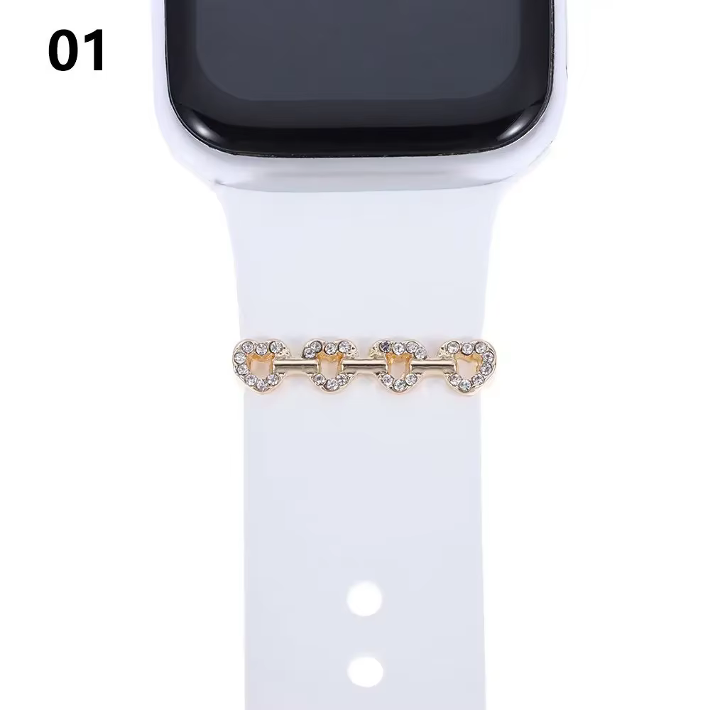 26 Letters Metal Charms Decorative Ring For Apple Watch Band Diamond Ornament Smart Watch Silicone Strap Bracelet Accessories