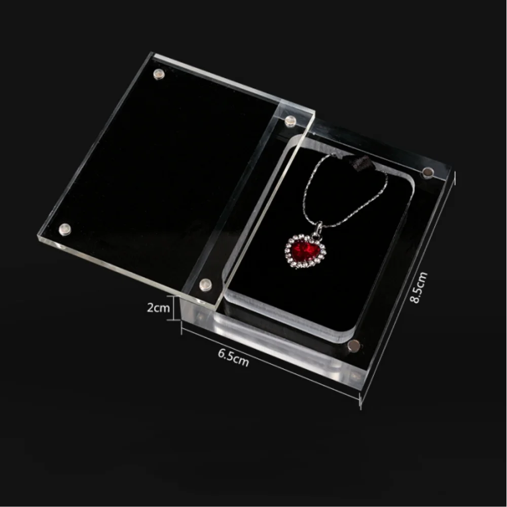Acrylic Glass Top Gem Box Magnetic Clear Showcase Gemstone Casket Diamond Display Stand Holder Necklace Storage Organizer Case