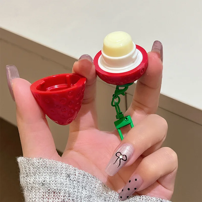Lip Balm Peach Strawberry Nut Keychain Lip Warmer Long Lasting Moisturizing Fruity Lip Care Base Cream