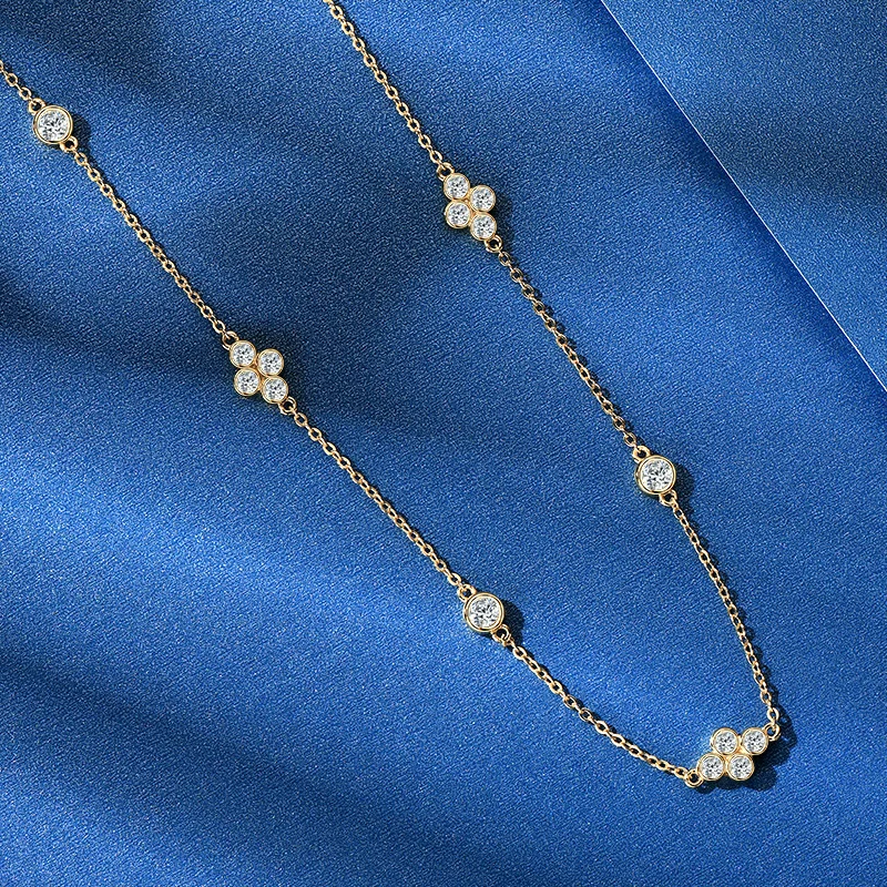 IOGOU Choker Necklace 3mm&2mm Round D Moissanite Diamond Fashion Necklace for Women Original 925 Sterling Silver Charms Jewelry