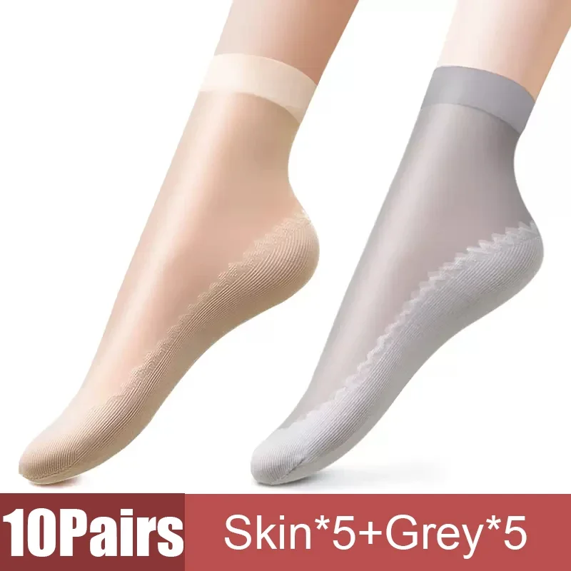 Spring Summer Socks Women Soft Velvet Silk Socks Non-Slip Bottom Splice Transparent Ladies Ultrathin Breathable Sock