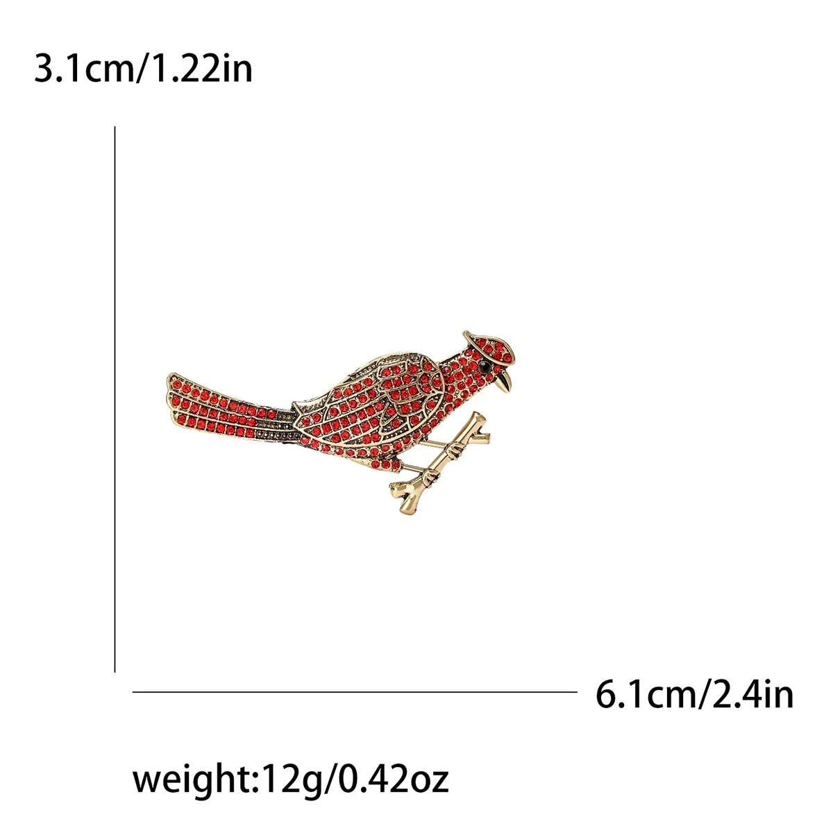 Enamel Red Bird Brooches for Women Unisex Rhinestone Animal Pins Event Party Backpack Decoration Clothes Accessories