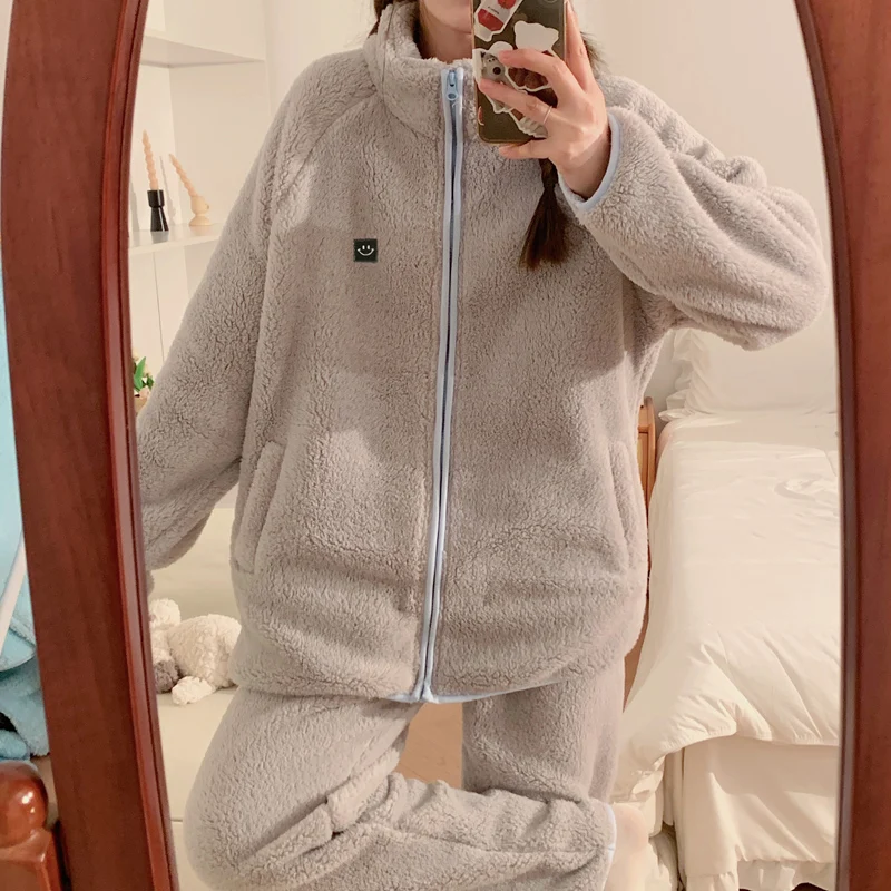 Women Warm Pajamas Sets Winter Thick Winter Coral Fleece Sleepwear Flannel Plus Size Pyjamas Night Wear Home Clothes M-6XL