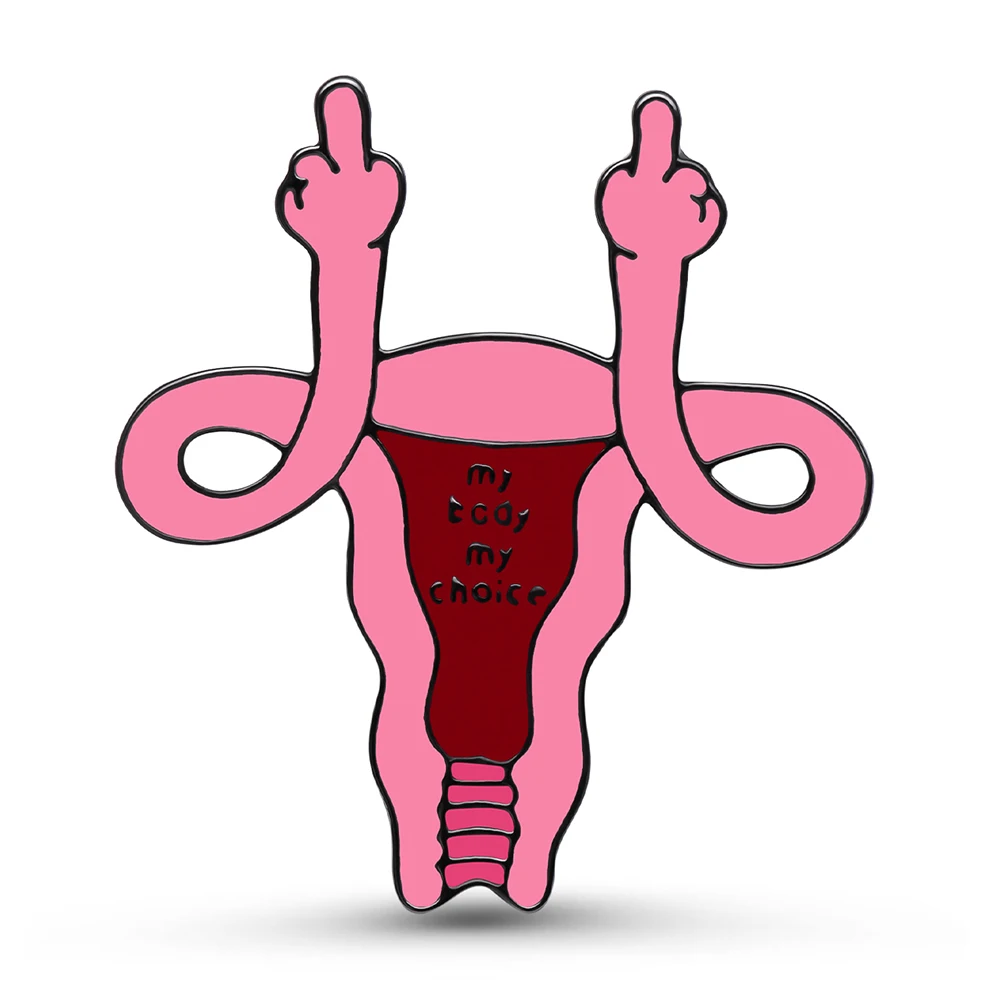 DCARZZ Female Uterus Gynecology Enamel Brooch Middle Finger Vagina Badge Feminist Lapel Backpack Hat Pin Jewelry for Women