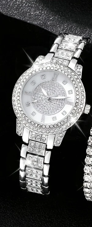 6/1pcs Glamorous Luxury Rhinestone Womens Watch with Quartz Movement - Stainless Steel Analog Wrist Watches