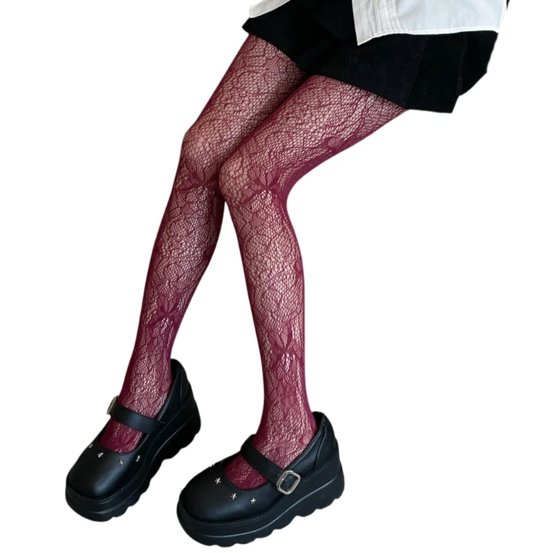 Women Sexy Hollowed Sheer Fishnet Pantyhose Aesthetic Vintage Butterfly Jacquard Patterned Leggings Colored Mesh Tights