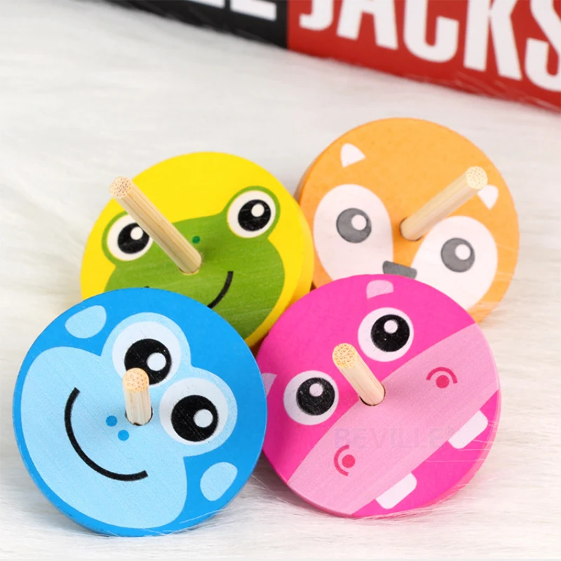 Kids Mini Colored Wooden Gyro Toys  Children Adult Relief Stress Cartoon Pine Desktop Spinning Top Educational Game