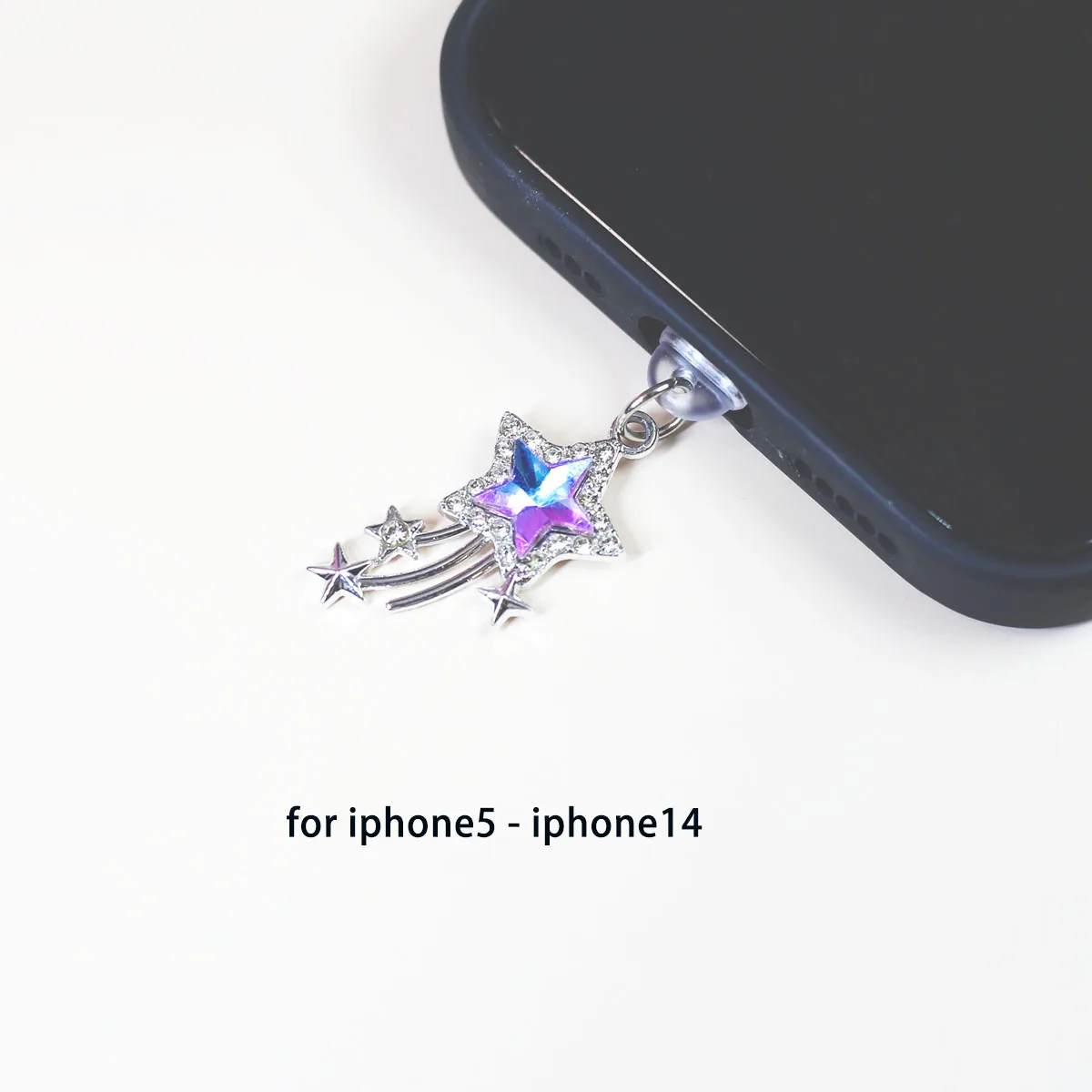 Sparkling diamond colored pentagonal star phone dust plug DIY accessory pendant for iPhone/Xiaomi/Samsung/Type-C phone dust plug