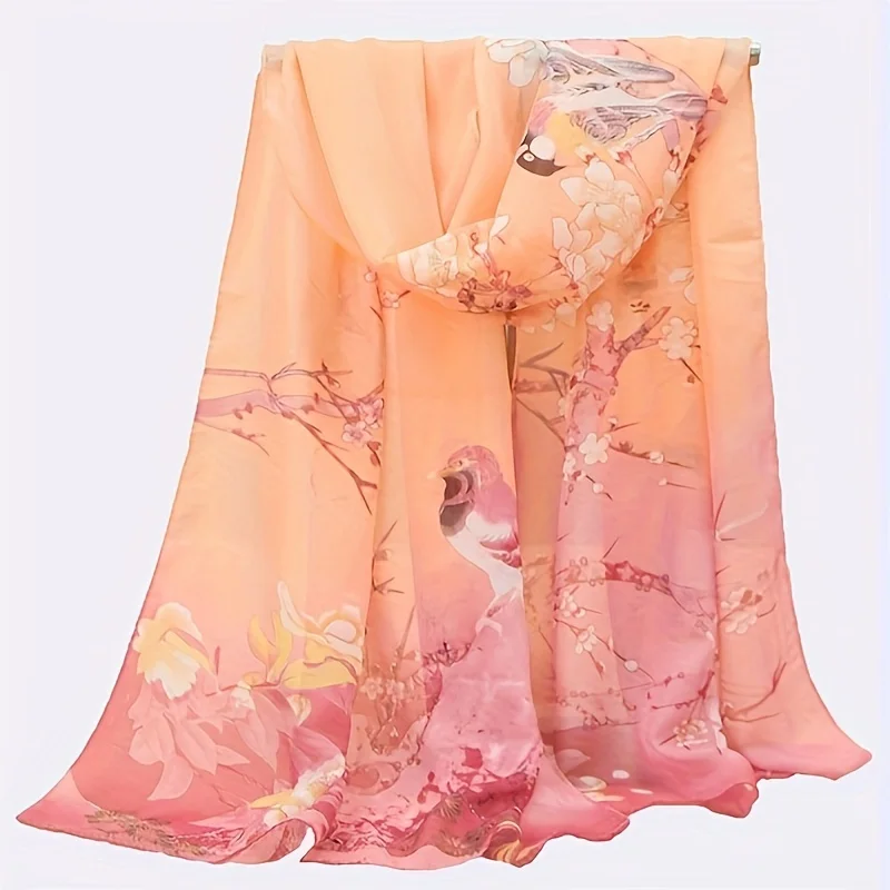 2024 Fashion Printed Floral Chiffon Hijab Scarf Women Pareo Lady Bandanas Beach Towels Summer Muslim Veil Wrap Female Foulard