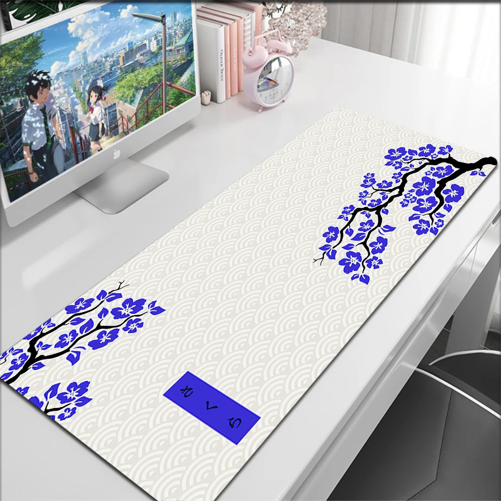 Japan Cherry Blossom Mouse Pad Laptops Gaming Deskmat White and Blue Sakura Mousepad Anime Office Carpet Gamer Computer TableMat