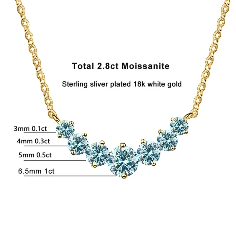 JoyceJelly All D VVS1 Moissanite Necklace For Women GRA Certified 18k Yellow Gold Plated 925 Sterling Sliver Wedding Fine Jewely