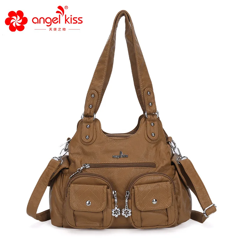 Angelkiss Women Handbags Satchel Top-handle Handbag PU Shoulder Bag Roomy Pocket  Pack Multi-pockets Shoulder Purse Bags