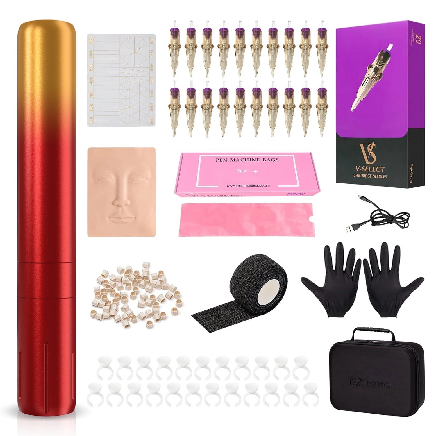 EZ INKIN Lola Mini Kit Permanent Makeup Tattoo Pen Machine 20Pcs tattoo Needles Cartridge Supply for PMU & SMP