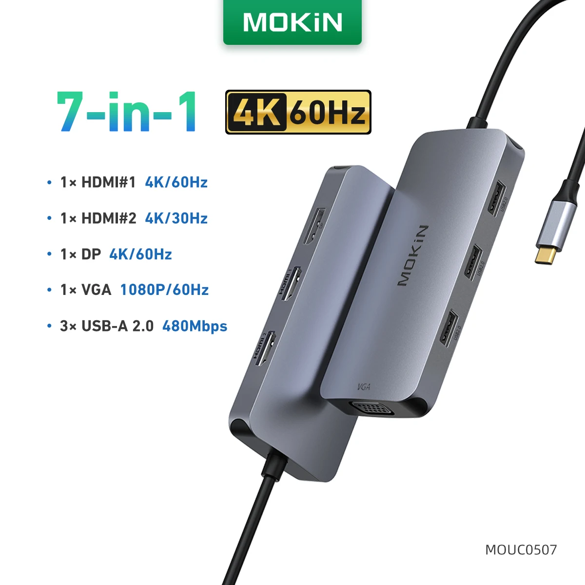 MOKiN USB Hub Docking Station USB C HUB Adapter to Dual HDMI 4K@60Hz DP VGA PD3.0 Charging for MacBook Pro Air 13 M1 M2 Laptops