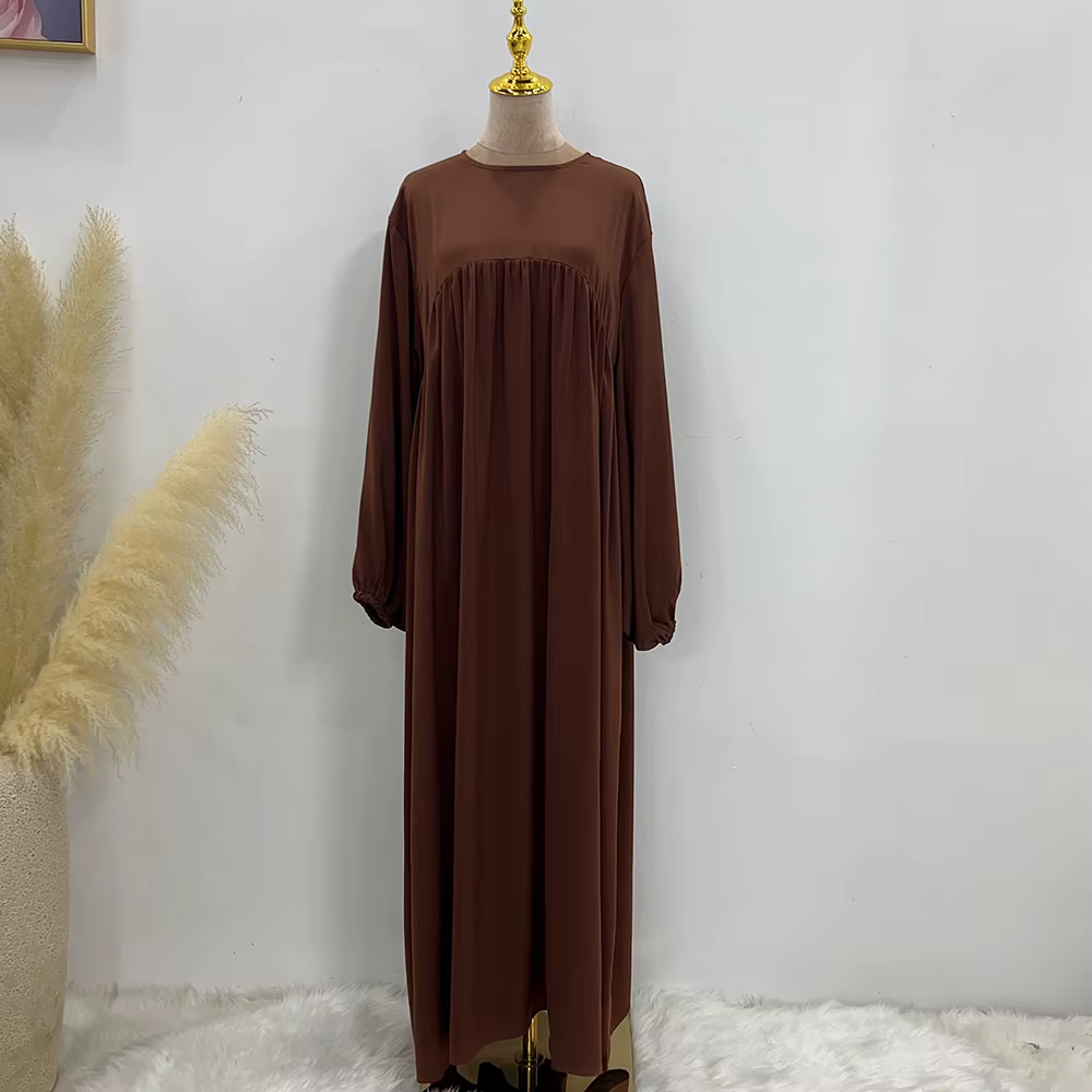 Plain Abaya Muslim Long Dress Women Balloon Sleeve Casual Islamic Clothing Dubai Turkish Modesty Kaftan Ramadan Eid
