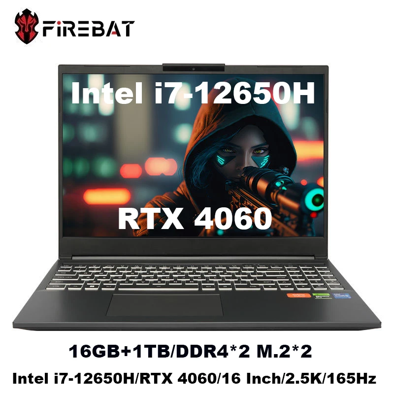 FIREBAT T6A 16 Inch Intel i7-12650H/12800HX RTX 4060/4070 DDR5 165Hz 2.5K Wifi6 BT5.1 Gaming Gamer Notebook Laptop Computer