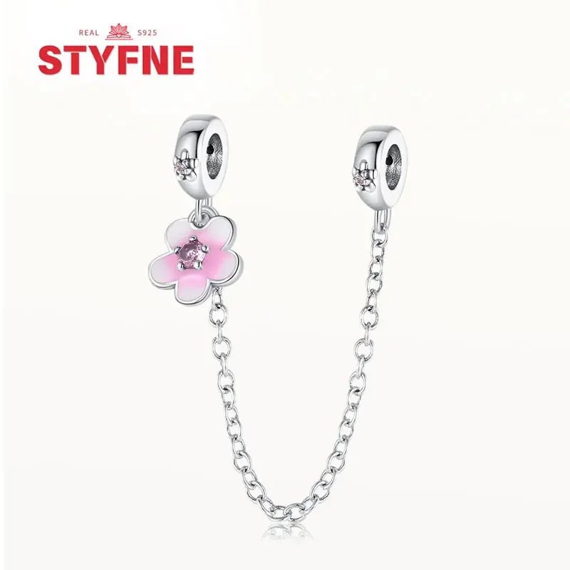 Real 925 Sterling Silver Pendant Star and Moon Safety Chain Wearable Jewelry Gift For Original Bracelet DIY Beads for Women