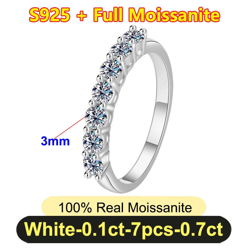 Pretty 1.5mm-5mm Full Moissanite Row Rings for Women S925 Silver Sparkling D color VVS1 Moissanite Diamond Women's Rings Gift