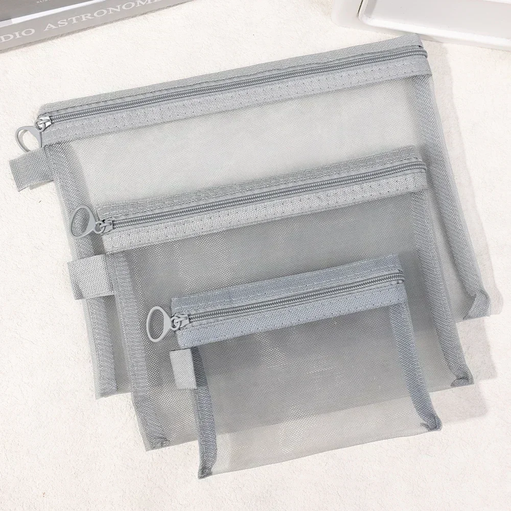 1/6PCS Clear Black Mesh Toiletry Bags S/M/L Pencil Case Zipper Makeup Case Organizer Storage Pouch Women Travel Cosmetic Bags