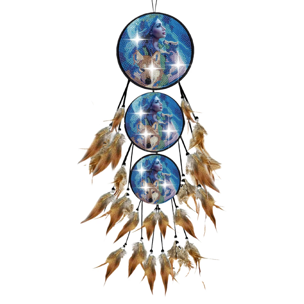 Wolf Feather Wind Chime Diamond Painting Hanging Pendant 5D DIY Diamond Painting Dots Pendant for Home Wall Decor