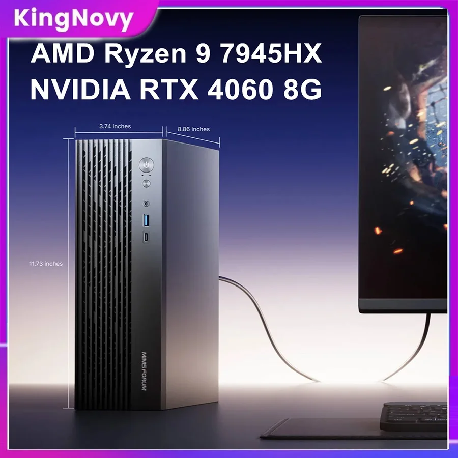 Minisforum Mini PC Gamer AMD Ryzen 9 7945HX 16 Core 32 Thread NVIDIA RTX 4060 8G 2*DDR5 Windows 11 Gaming Computer Tower Desktop
