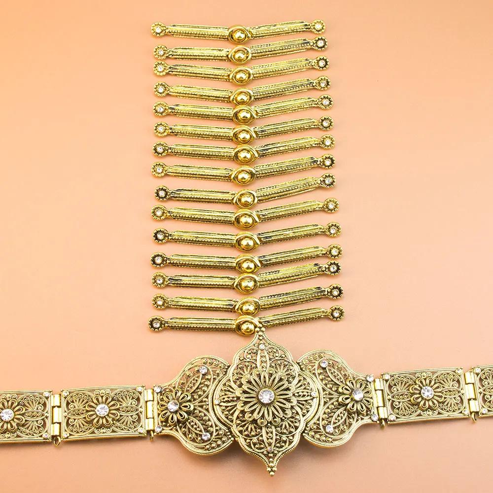Sunspicems Caucasus Women Belt Breastplate Buckle Kazakh Bridal Wedding Jewelry Sets Retro Gold Color Turkish Ethnic Accessories