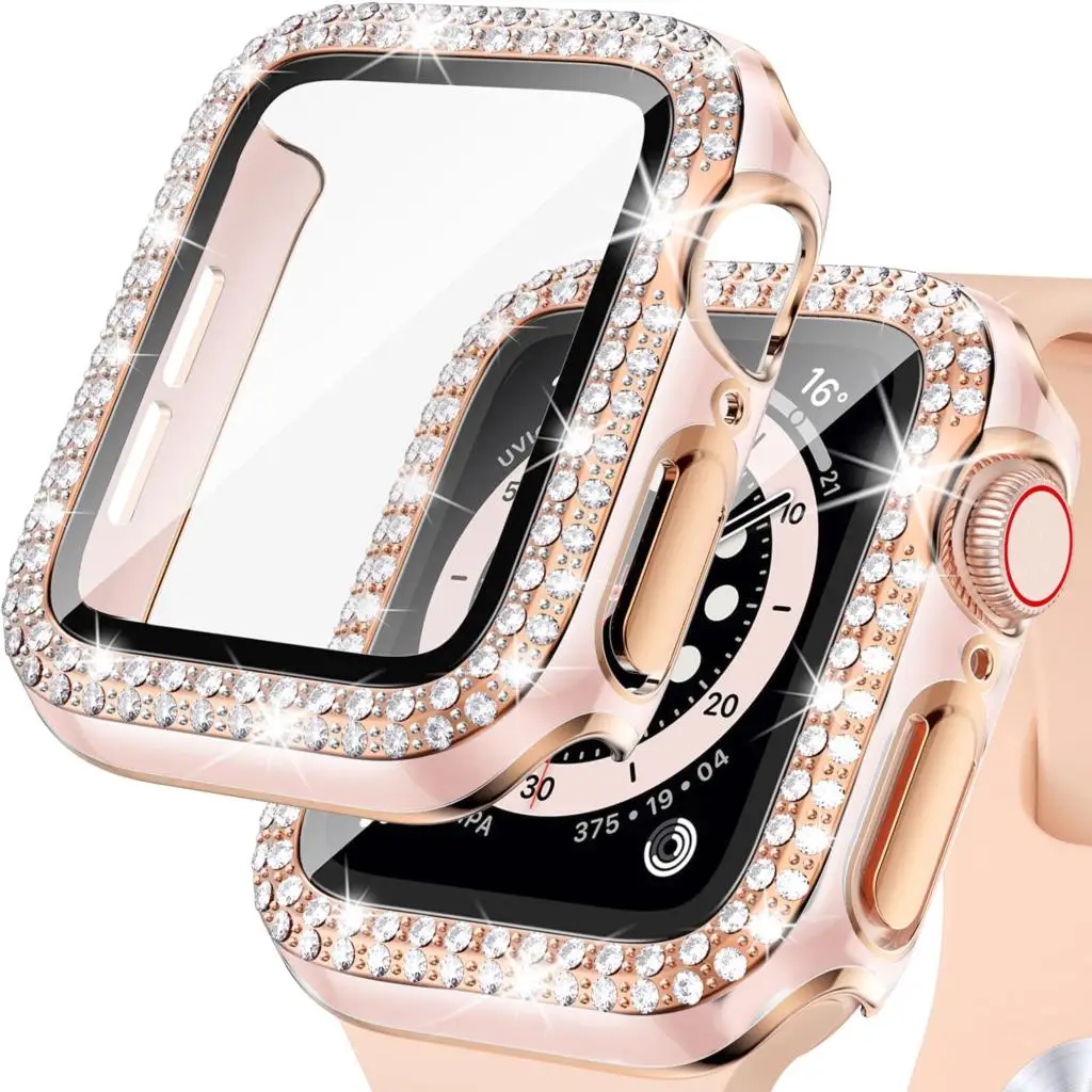 Glass+Cover For Apple Watch case 40mm 44mm 45mm 41mm iWatch Accessories Diamond+Screen Protector Apple watch serie 3 5 6 SE 7 8
