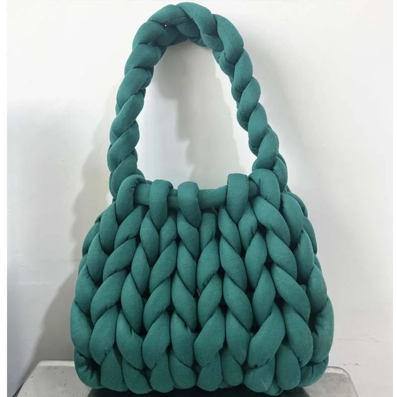 Women Crochet Bag Hand-woven Female Casual Tote Wool Knitting Handbag Shopping Purse Lightweight Breathable Cosmetic Storage Bag