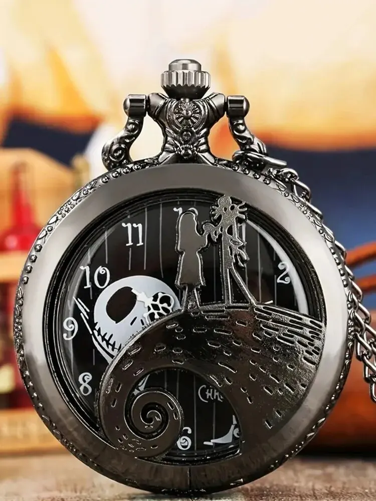 Fashion Lovers Skeleton Quarzt Pocket Watch with Chain Necklace Vintage Quartz Pendant Watches Clock Chain Mens Women