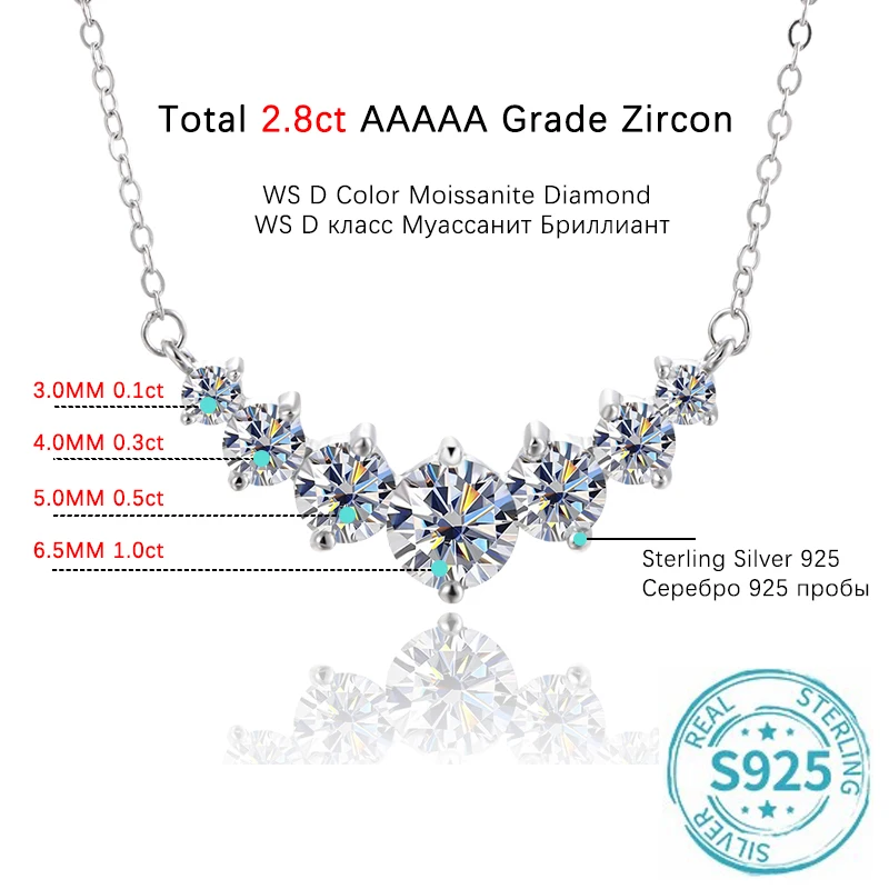 ALIZERO 1.7 Carat D Color VVS1 Moissanite Necklace For Women Fine Jewelry 925 Sterling Sliver Plated 18k White Gold Necklace