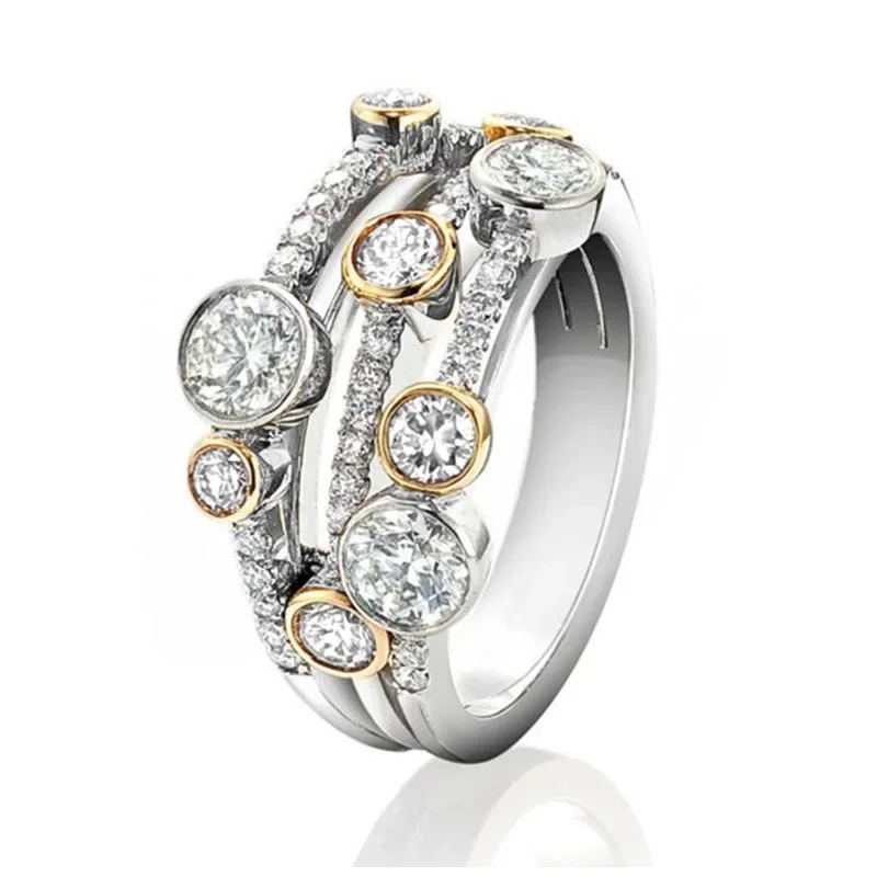 2024 New Double Color Three Thread Ring Women's Full Shop Sparkling  Wedding Diamond  Fashion Jewelry Headpiece