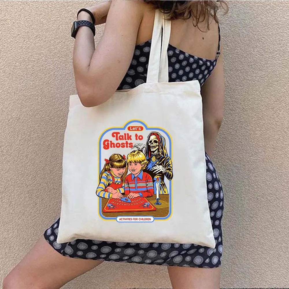 Don't Talk To Strangers Halloween Ghosts Mind Control Jenny Men Women Cotton Shopping Shoulder Canvas Totes Bags Shopper Handbag