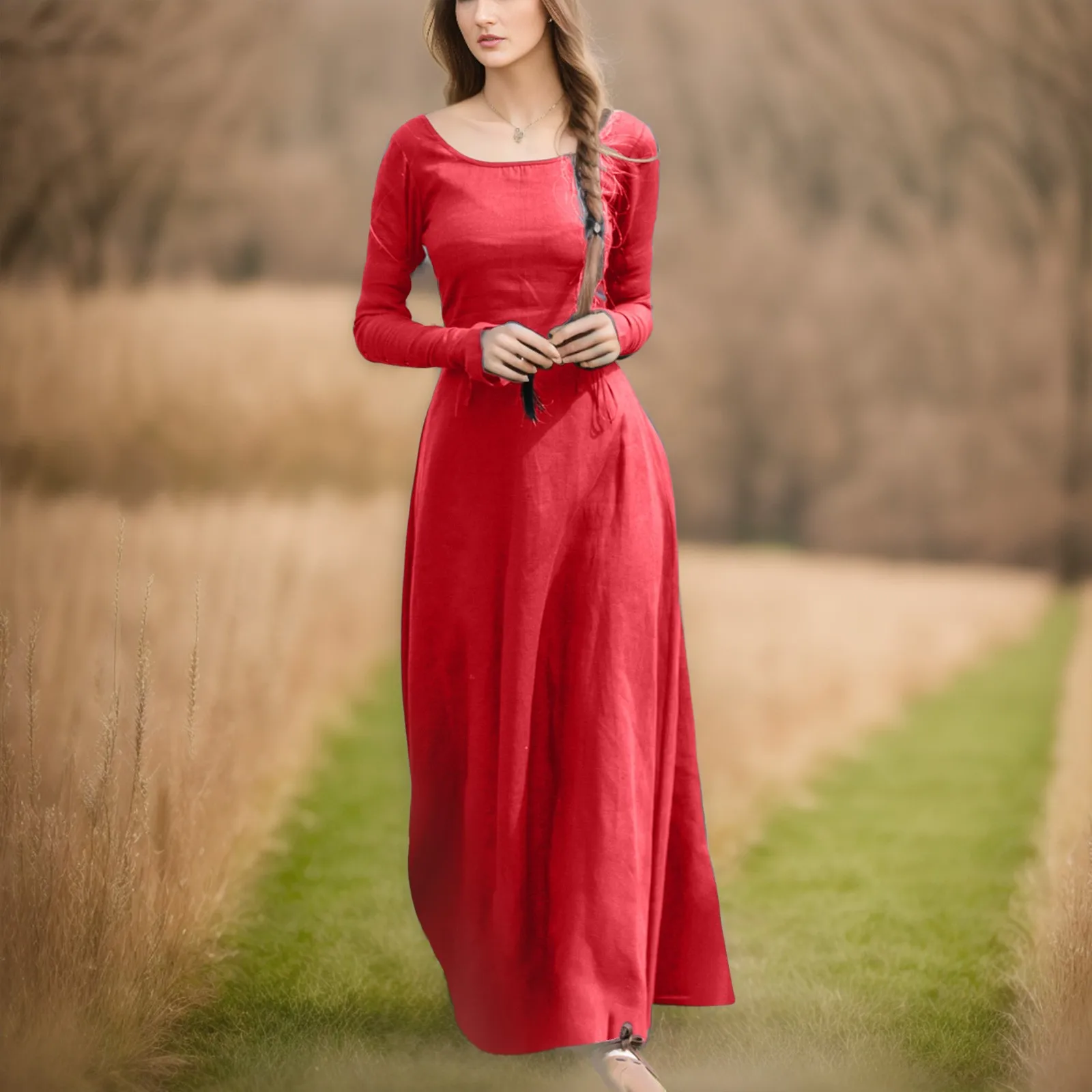 Vintage Women Dress Women Plus Size Cotton Linen Sundress Slim Fit O Neck Gothic Summer Dresses Retro Medieval Long Dresses