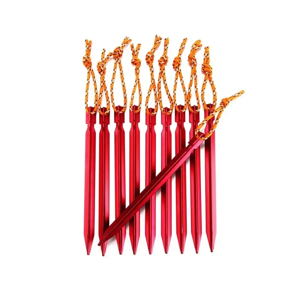 10pcs/set 18cm Aluminum alloy Tent Pegs With Reflective Rope Ground Nail Stake Camping Hiking Equipment Outdoor Tent Accessories